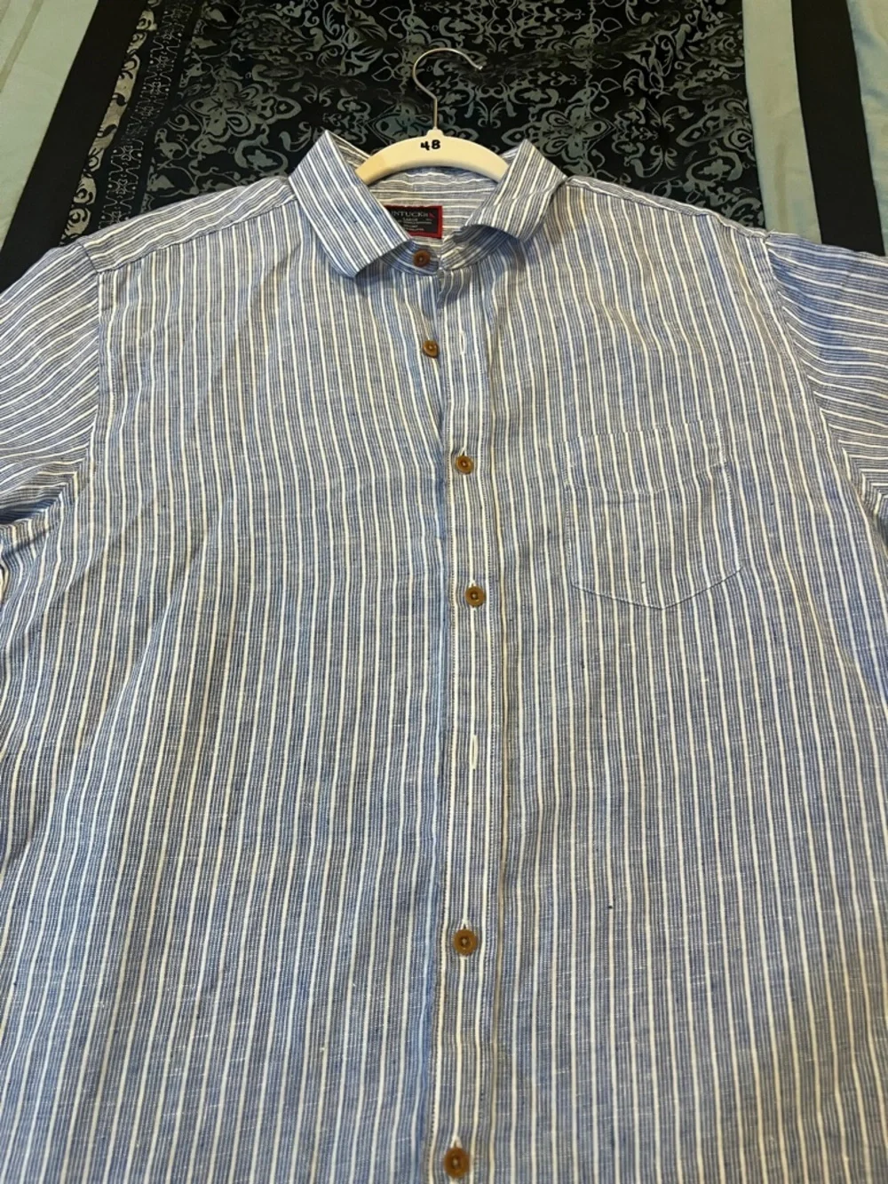 UNTUCKit Blue and White Vertical Stripe Button-Down Shirt - Picture 4 of 8